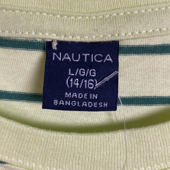 Nautica lime green striped shirt boys size 14/16 NWT! - Picture 3 of 9